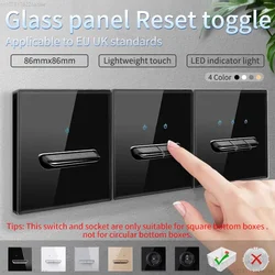 Glass Panel Wall Switch LED European 16a Socket Retro Toggle Light Switch EU UK Standard 2way Socket 1-4gang USB Home Decoration