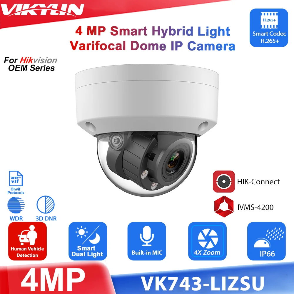 Vikylin 4MP Security Camera Color Night for Hikvision OEM Smart Hybrid Light SD Human Vehicle Detection POE IP Camera Home CCTV