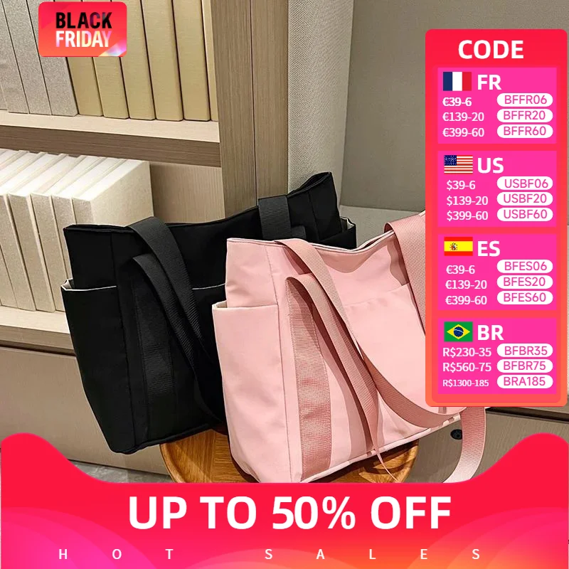 2024 New Women's Bag Solid Color Tote Commuting Shoulder Bag Leisure Simple Mommy Go Out Bag Large Capacity Nylon Handbag