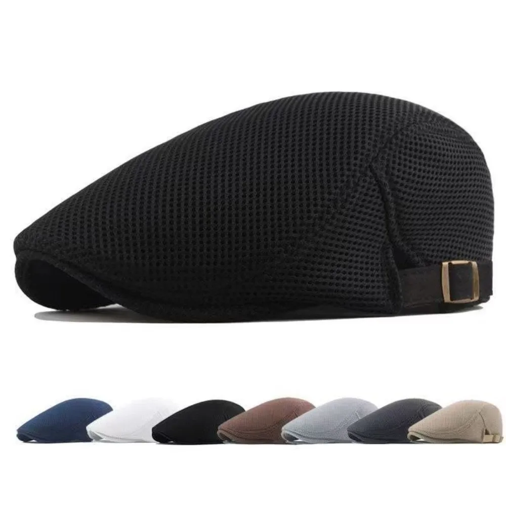 Versatile Mesh Beret Cap Washable Polyester Material Breathable Sun Hat Vintage Fashion Hollow Peaked Cap Daily Outfit