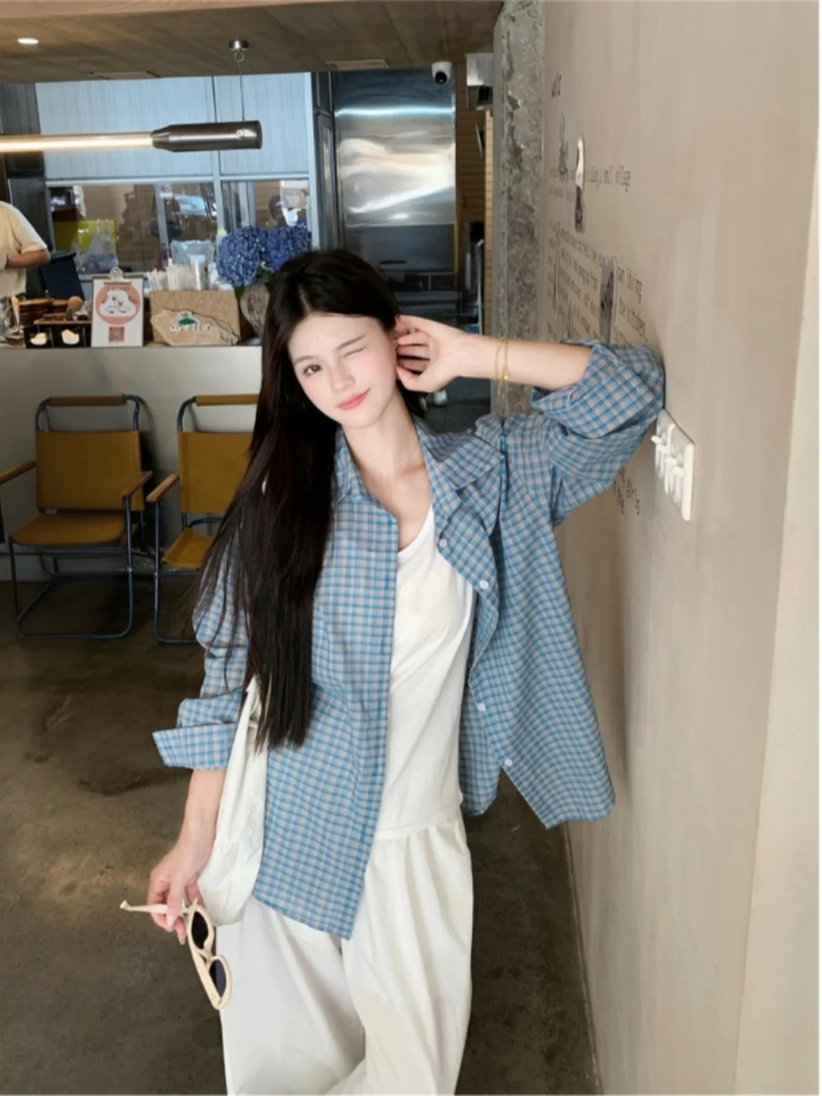 

Retro Plaid Long Sleeve Shirt Women's Spring 2026 Casual Loose Slimming Sun Protection Single Button Elegant Top