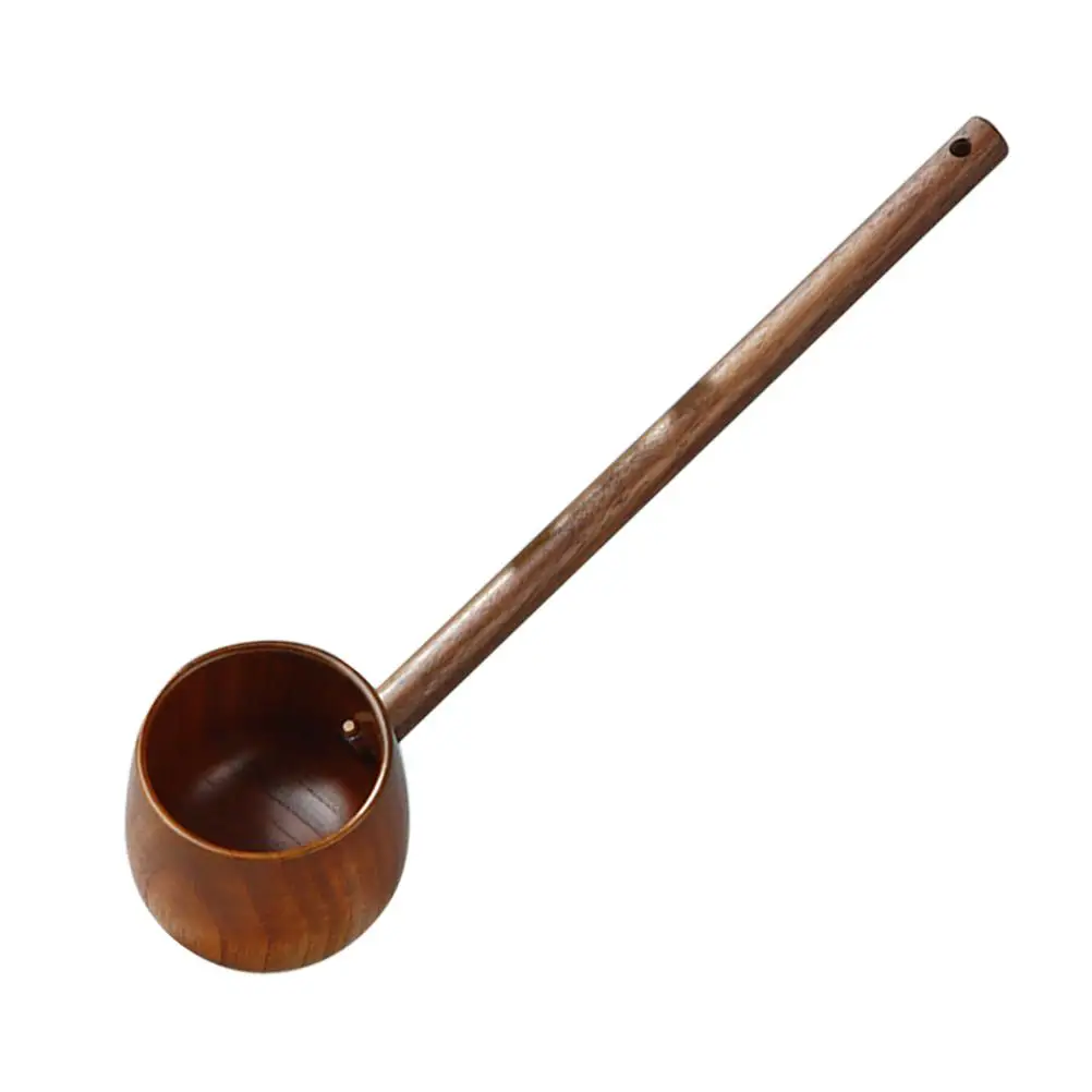 

Wooden Water Ladle Long Handle Soup Scoop Bath Salt Spoon Flour Kitchen Gadgets Retro Style Handmade Wood Scoop Tea Oil Honey