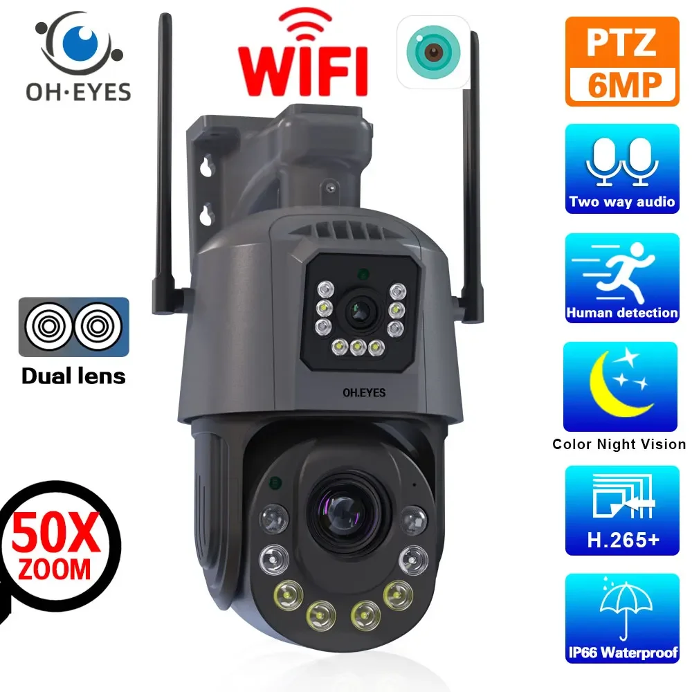 

6MP Wifi PTZ IP Camera Outdoor Dual Lens Dual Screen 50x Zoom Human Detection Wireless CCTV Security Surveillance Camera ICsee