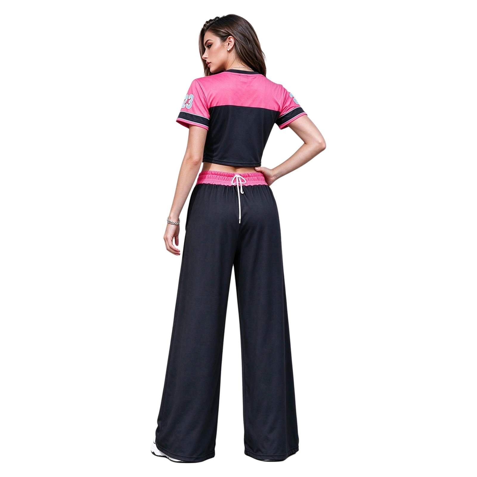 Women Hip Hop Dance Outfit 2 Piece Set California Print Crop Top Wide Leg Pants Street Jazz Dance Costume Streetwear Tracksuit