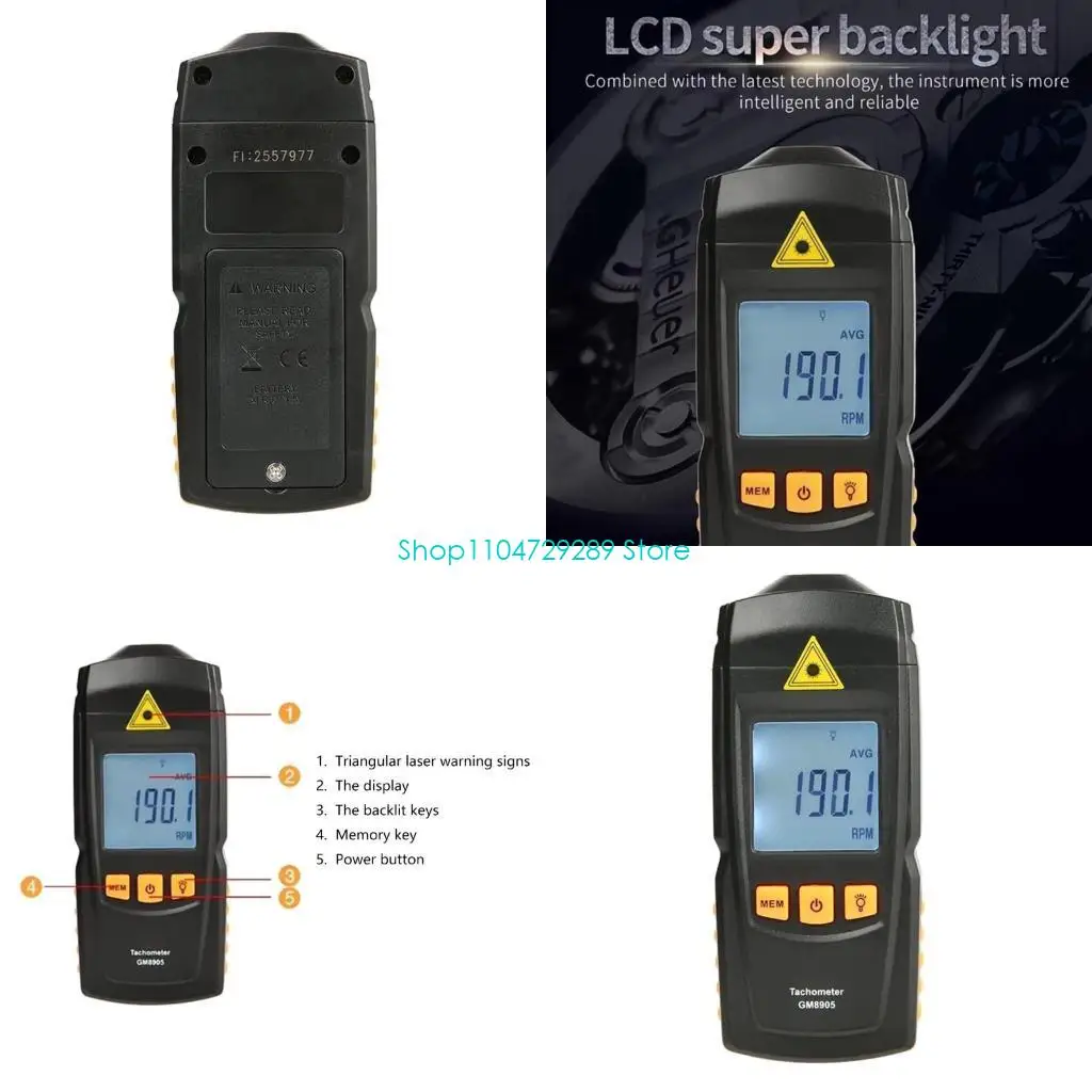 D8KE Not-contact Digital Lasers Tachometer Tach Meter Tester Wide Measuring Ranges 2.5-99999RPM LCD Display