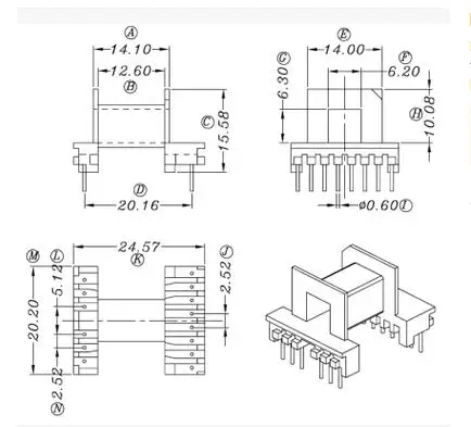 EF20 6+8pin Flyback Custom Transformer