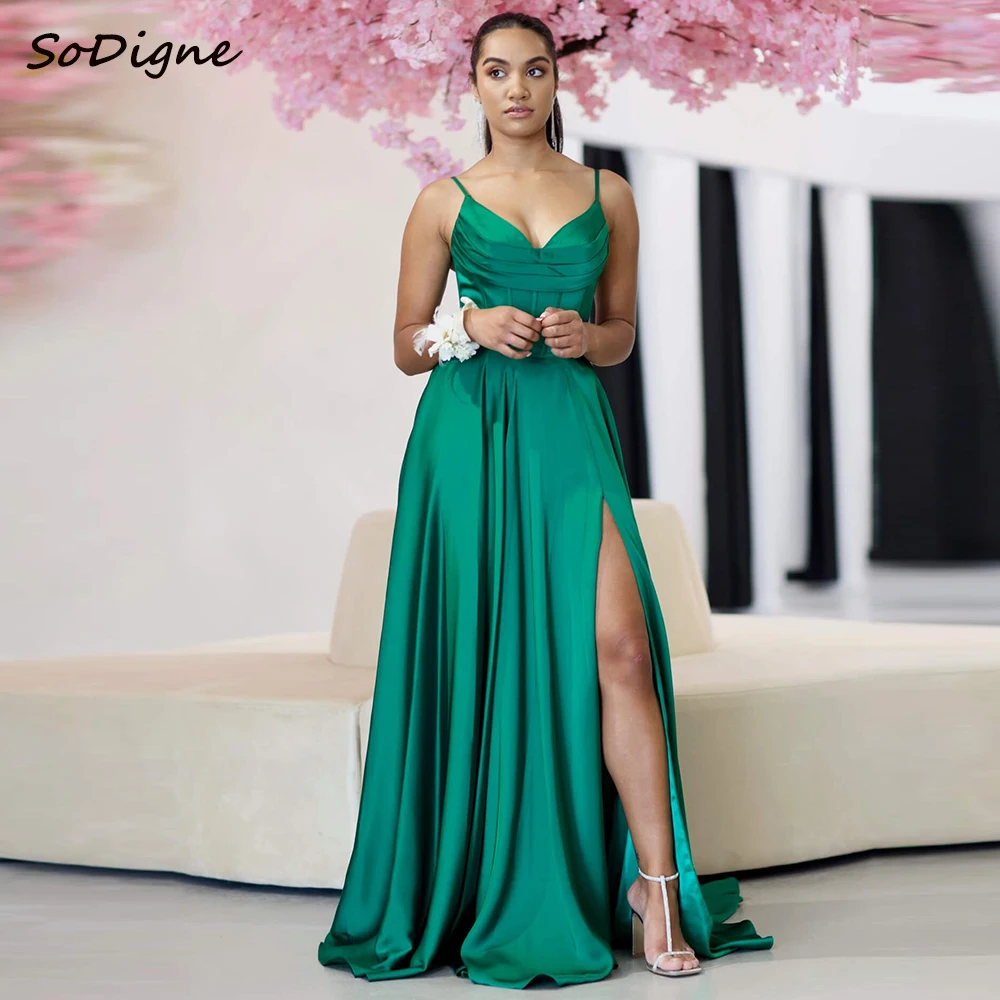 SoDigne Satin A-line Simple Bridesmaid Dresses V-neck Sleeveless Prom Gowns for Women Elegant Long Wedding Gust Dress Customized