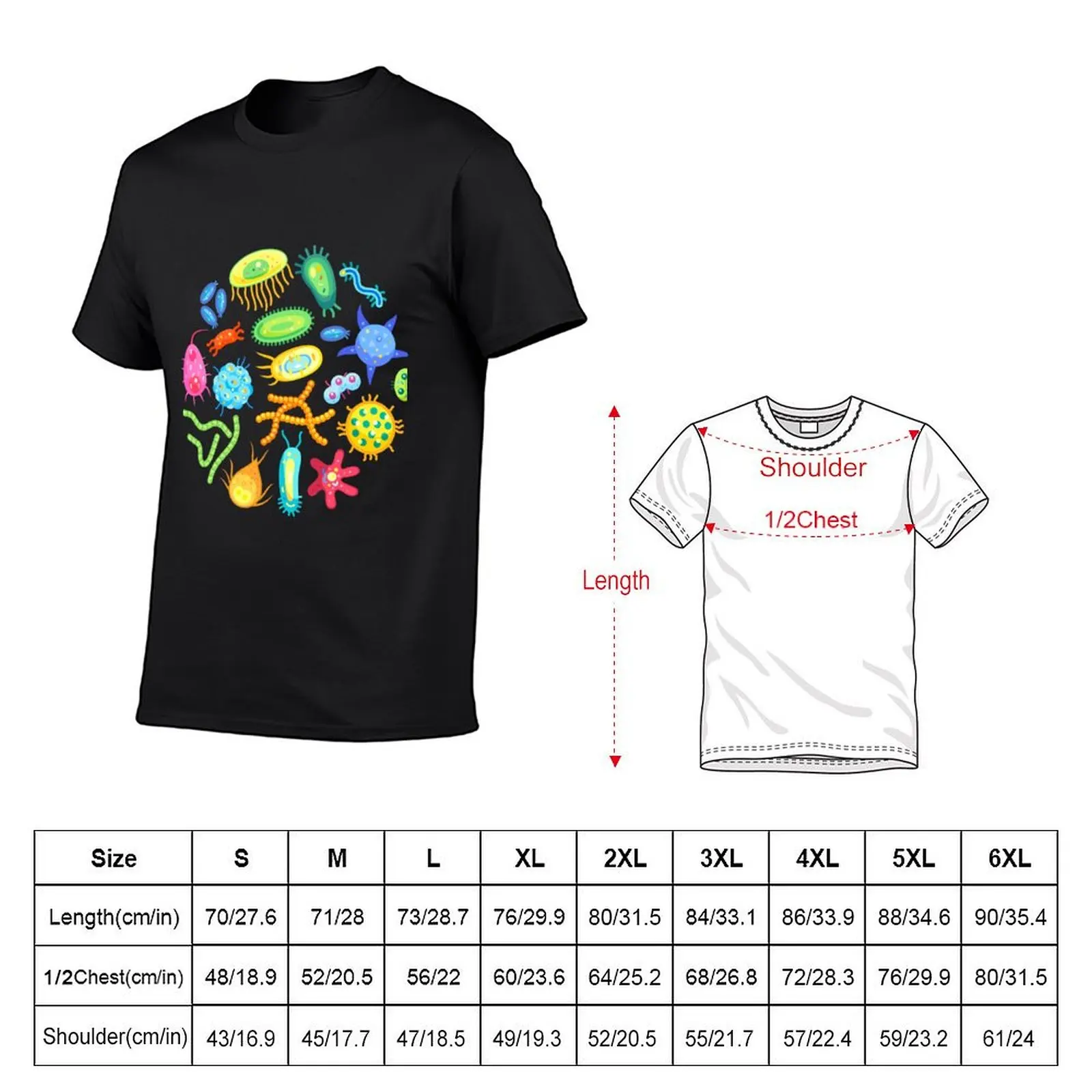 Cute Microbes Bacteria, Virus, Ecoli MicroBiology Seamless Pattern Sticker Pack T-Shirt anime men clothings