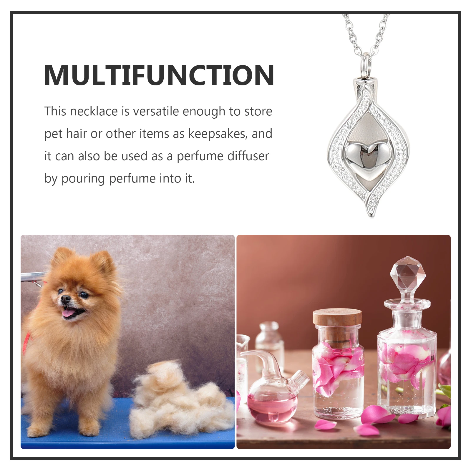 

Perfume Bottle Necklace Stainless Steel Cremation Jewelry Heart Urn for Ashes Hair Diffuser Women Necklaces