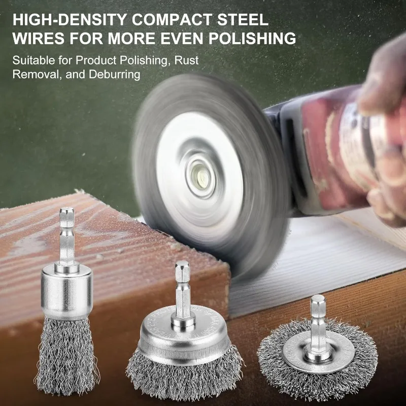 Steel Wire Brush Disc Polishing Hex Shank Brushes Rust Corrosion Rotary Metal Polishing Wire Brush Cleaning Crimped Wire Wheel