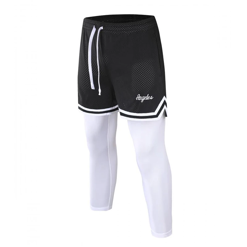 Fake Two Basketball Pants American Men Autumn Gym Training Running Shorts Sports Women Anti-light High Elastic Cropped Tights