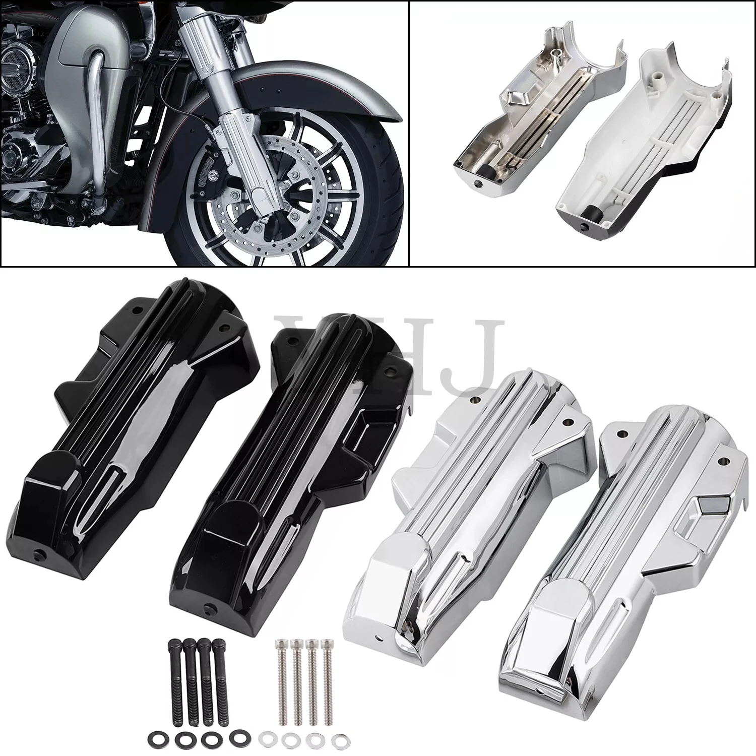 

Chrome/Black Lower Fork Covers For Harley Motorcycle Touring Electra Street Glide FLTRU FLHTCU FLHX Road King FLHR 2014-2022