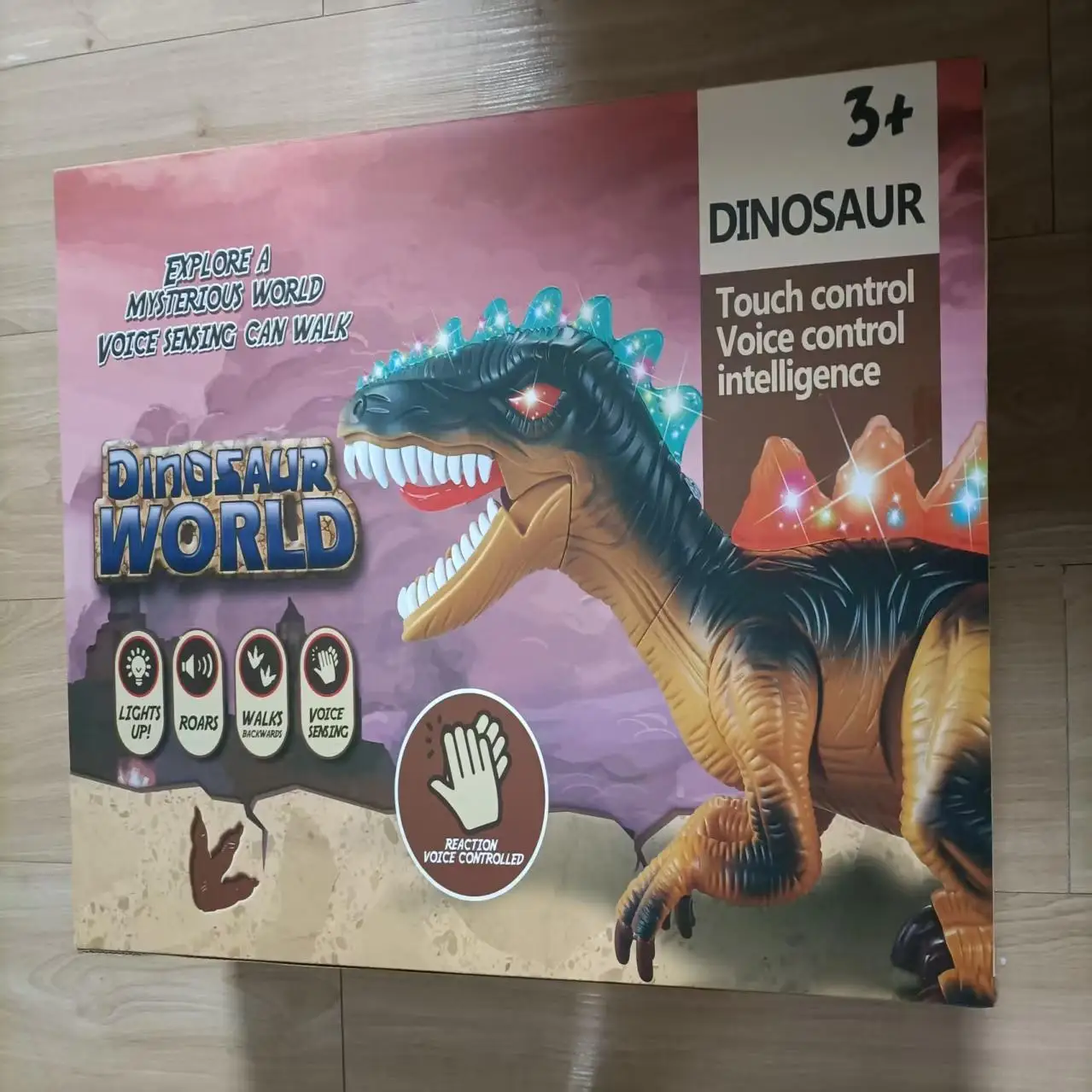 Voice Control Dinosaur Toy, Large Electric Walking T-Rex with Wings, Sound & Light Music Interactive Animal Toy for Kids