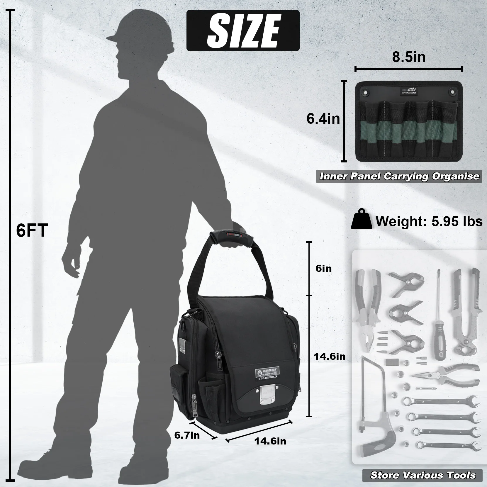 Electrician Tool Bag,55-Pockets Pro Pack Tool Bag,Pro Pac,Small Sturdy Base Heavy Duty Tool Pouch with Hard Bottom