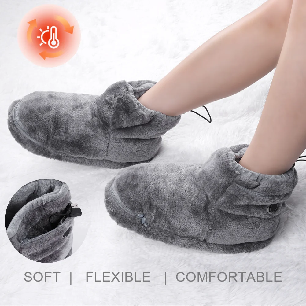 Snow Boots for Women Men 2024 Winter New Thickened Warm Velvet Half Slipper USB Heater Foot Floor Boots Electric Heated Shoes