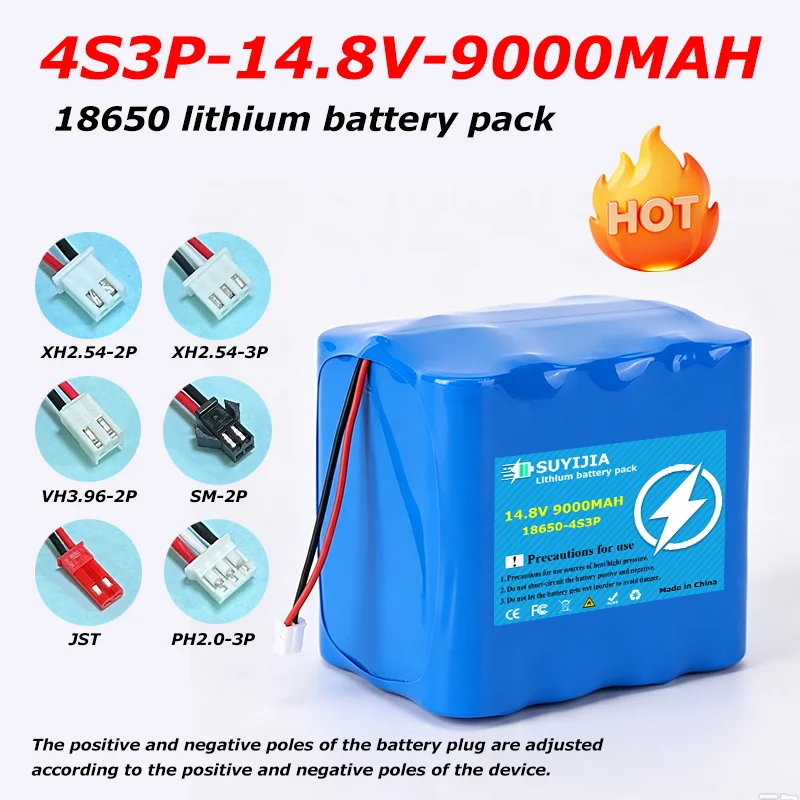 4S3P 14.8V 9000mAh 18650 lithium battery pack built-in BMS for outdoor solar power supply, night fishing light Replace battery