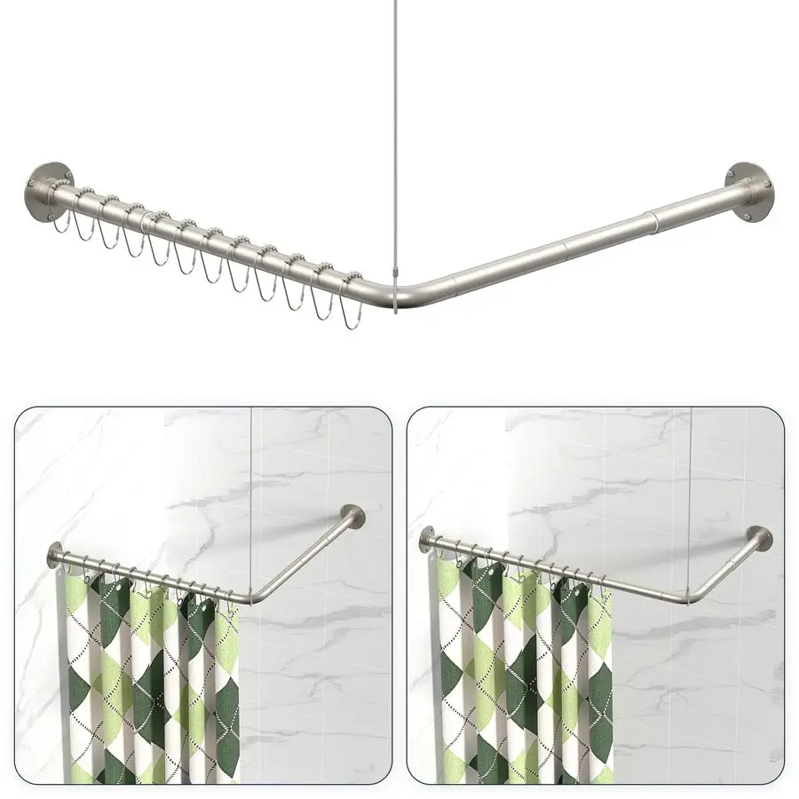 

Shaped Shower Curtain Rods, Adjustable 2369 X 2369 Corner Shower Rod with 12 Shower Curtain Rings, All 304 Stainless Steel, for
