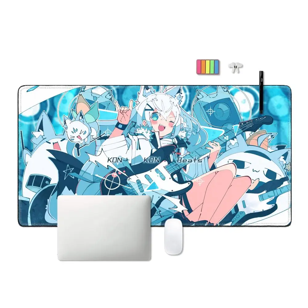 Alfombrilla de ratón Shirakami Fubuki para ordenador portátil Hololive, alfombra para teclado blanco y negro, alfombrilla para ratón de Chica de Anime Kawaii, alfombrilla de escritorio para gabinete de jugador XXL