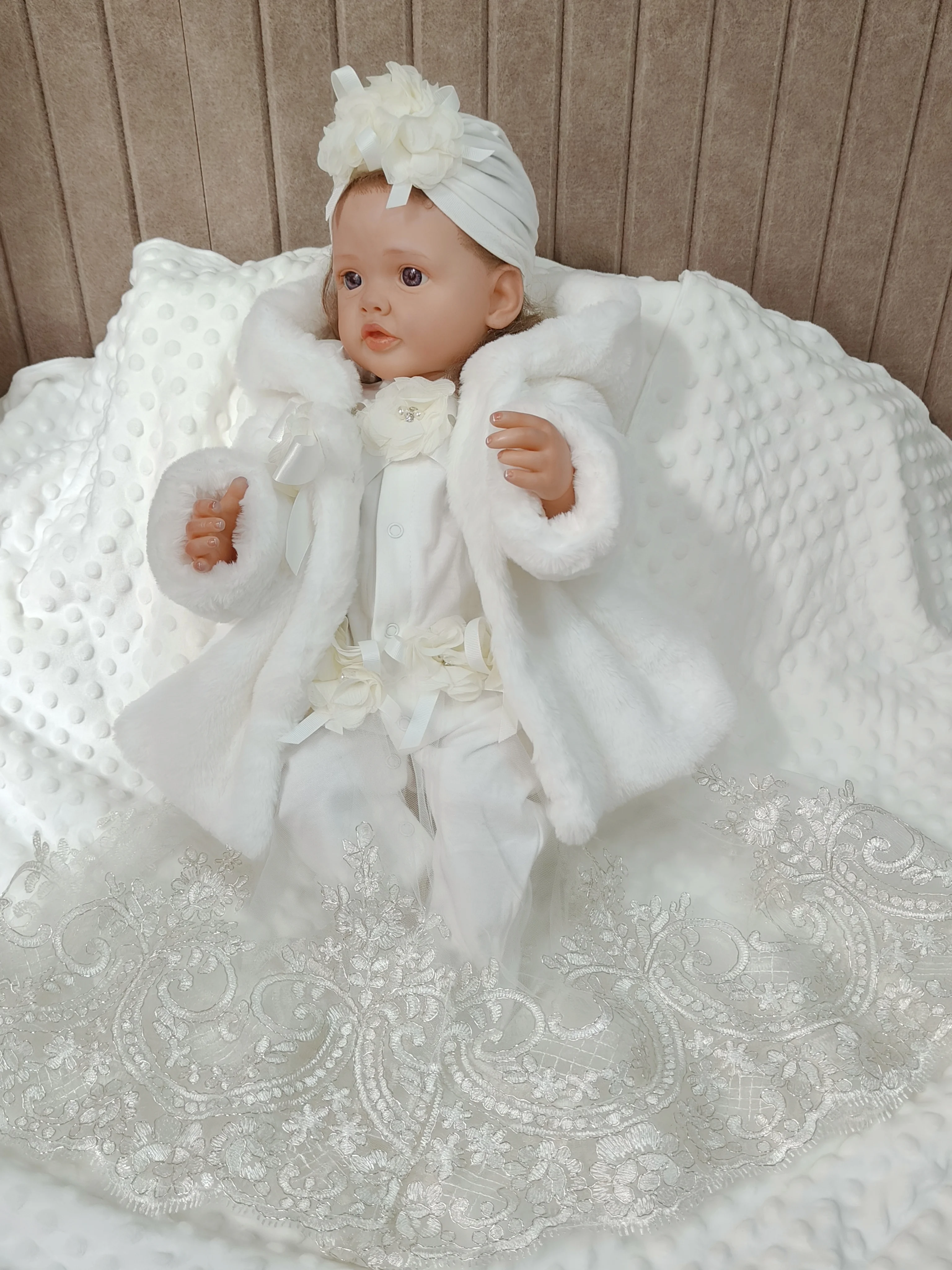 Dollbling 3 pcs Baby girl faux fur Princess Bolero shawl girl scarf jacket flower cornered wedding dress