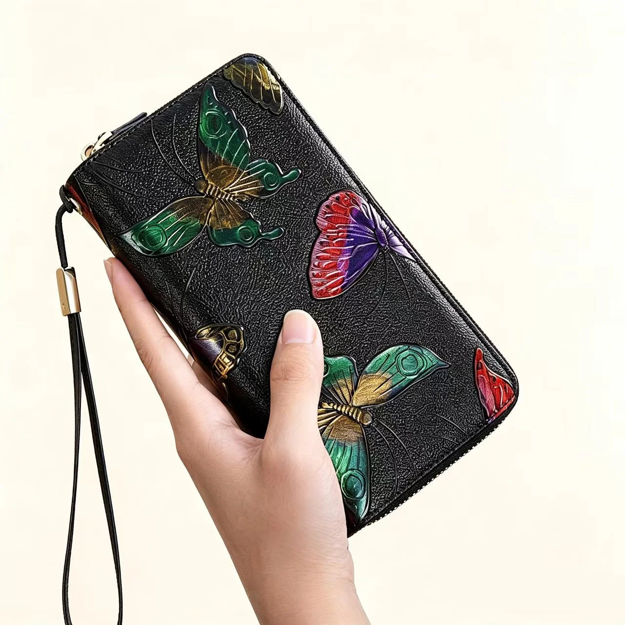 Vintage Cow Leather Women Purse Long Ladies Leather Wallet Double Zipper Female Clutch Bag