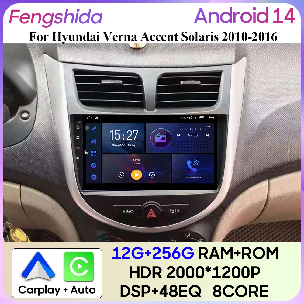 

For Hyundai Verna Accent Solaris 2010-2016 Car Radio Carplay Multimedia Player Screen GPS Navigation Android Auto Stereo No 2din