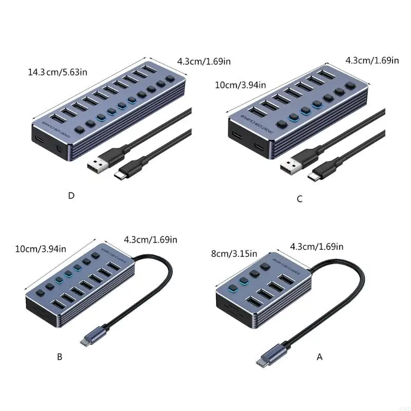 900F 효율적인 USB3.0 스플리터 어댑터 4/7/10 포트 알루미늄 하우징 도크 빠른 전송