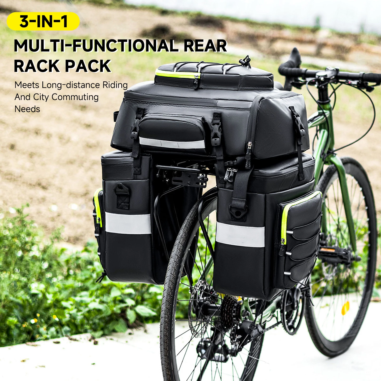 

Велосипедные седельные сумки 3 в 1 для задней стойки, 53 л, большая вместимость, наплечники, профессиональные велосипедные аксессуары с дождевиком