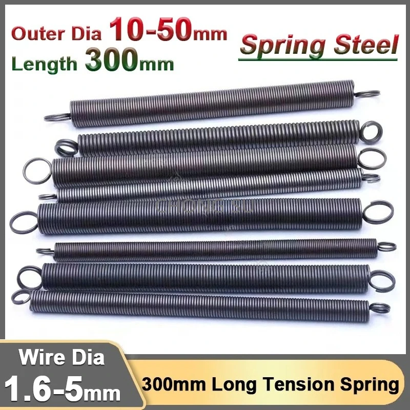 

Length 300mm Tension Spring Dual Hook Spring Steel O Ring Expansion Extension Coil Stretching Spring Wire Dia 1.6-5mm OD 10-50mm