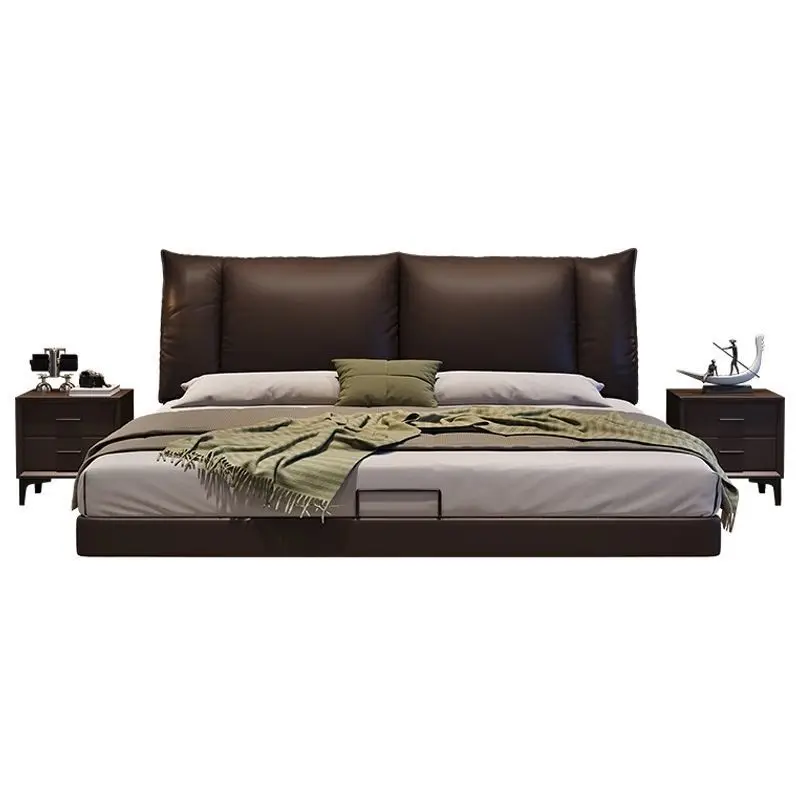 

French leather double minimalist style bedroom soft bag bed modern minimalist style master bedroom light luxury bed s