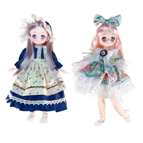 예쁜 애니메이션 1/6 Bjd 바이트 인형 어린이 소녀 6 ~ 10 년 공 관절 만화 얼굴 인형 30cm 드레스 옷 드레스 소녀