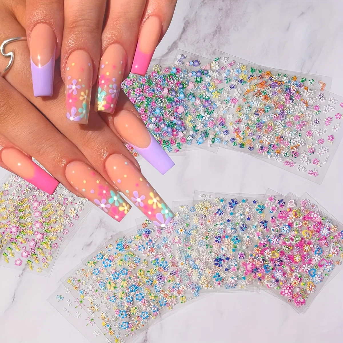 10/30pcs Nail Art 3D Stickers Colorful Flower Self-adhesive Colorful Daisy Flower Heart-shaped Butterfly Sparkling Nail Stickers