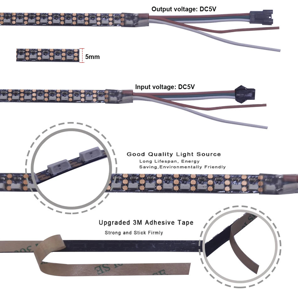 WS2812B Side Emitting Digital led Strip DC5V SK6812 4020 IC 144LEDs/m 5mm RGB Full color Individually Addressable IC led Tape