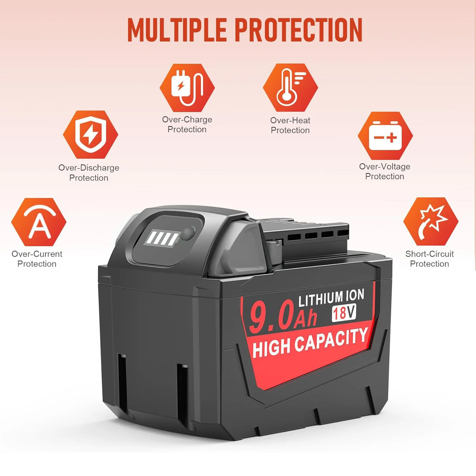 Akumulator litowo-jonowy 18V 9000mAh do narzędzi Milwaukee serii M18 48-11-1850 48-11-1860 2604-20 — zdjęcie produktu 4