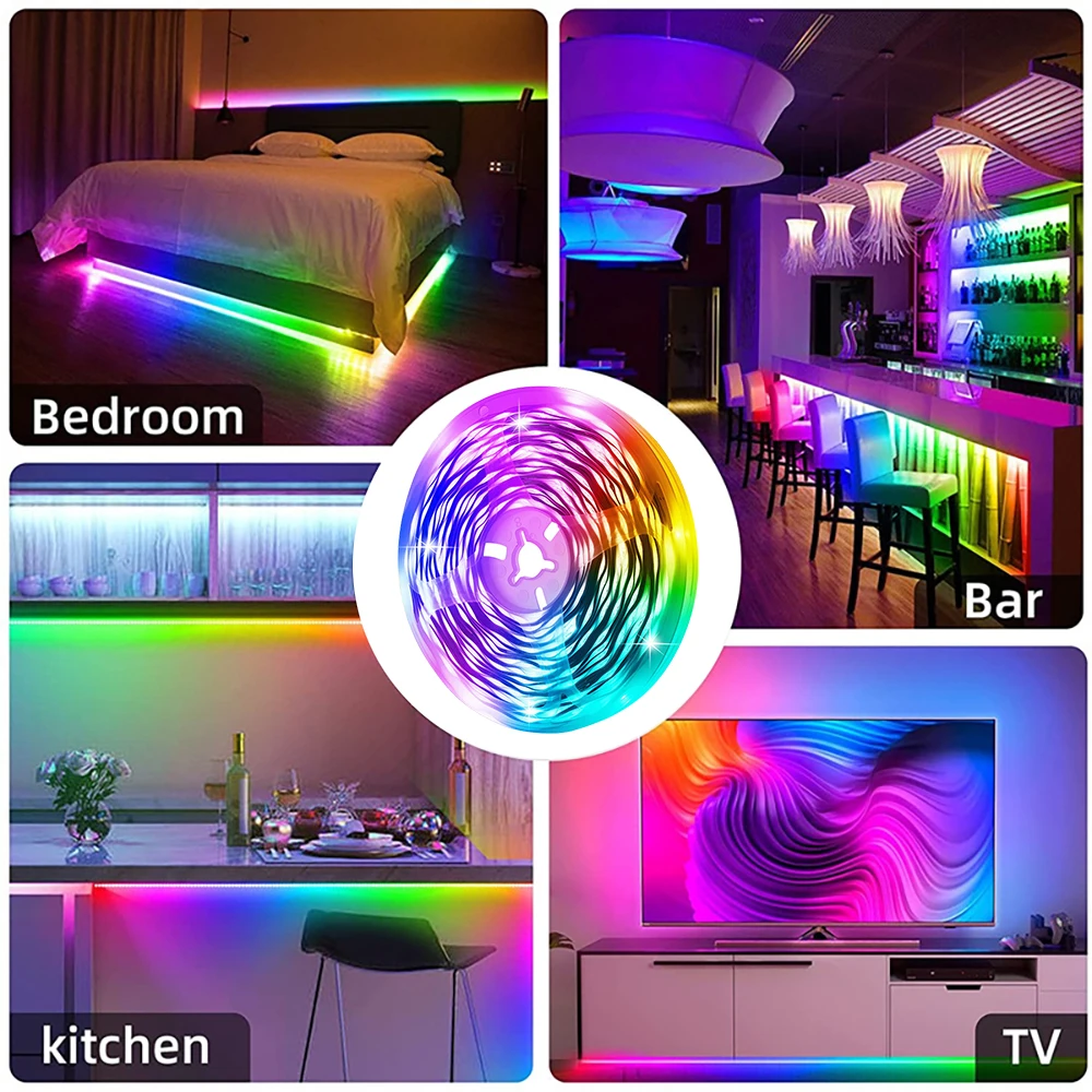 RGBIC LED Strip 5050 Bluetooth App Control Rainbow Chasing Effect Lights Flexible Tape Diode Ribbon TV BackLight Room Decorate