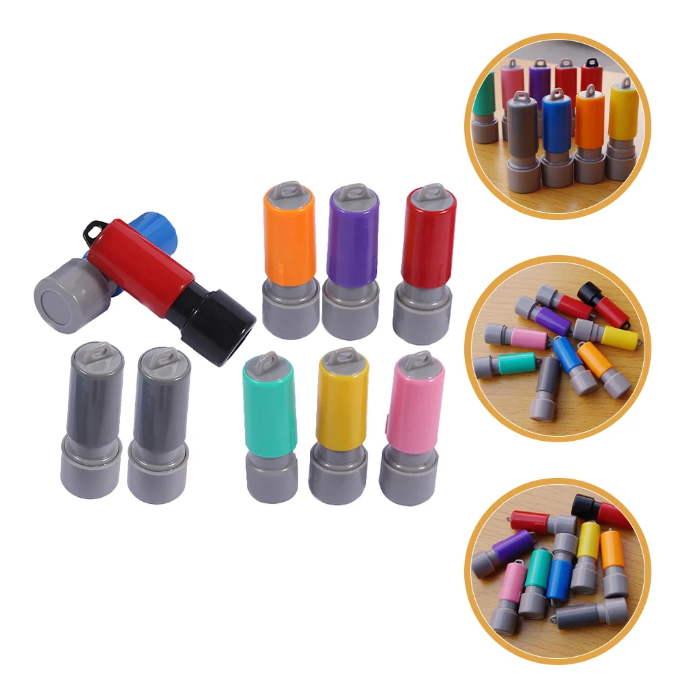 10 Pcs Seal Case Postage Stamps Accessory Name Making Tool Blank Seals Small with Ink Pad Round DIY Plastic