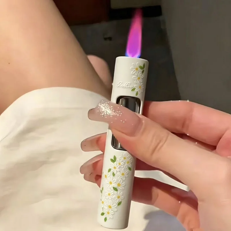 Original Handmade High Aesthetic Ins Small Fresh Cherry Blossom Double-sided Press Circular Windproof Powder Flame Lighter