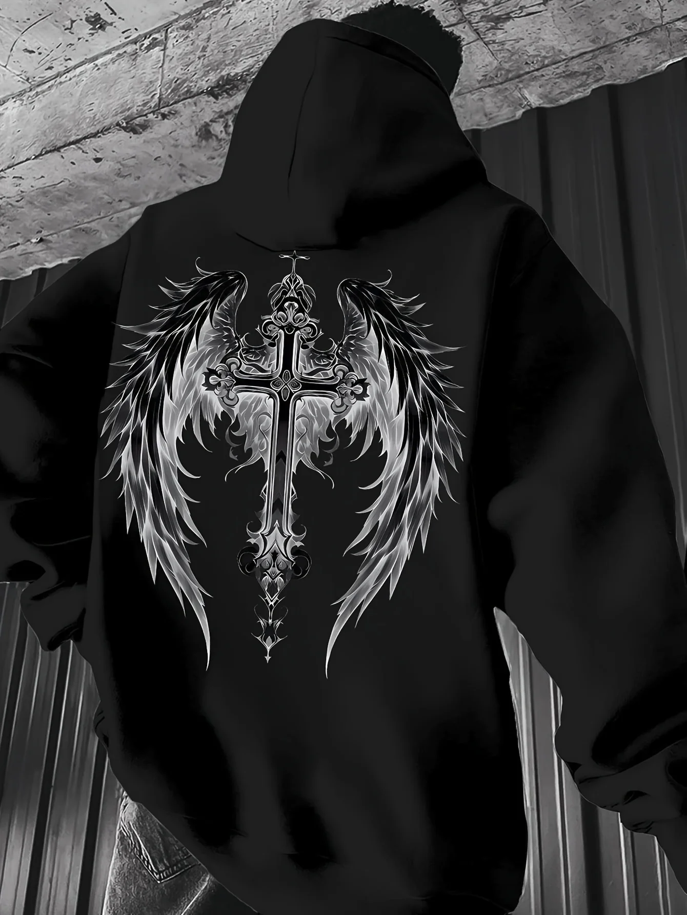 Mec4A9~1 Letter-Printed Fleece Hoodie, Black Casual Pullover, Loose Fit, Front-Opening, Lightweight, Hand Wash or Dry Clean, Suitable for Casual Wear, Slightly Stretchy Fabric