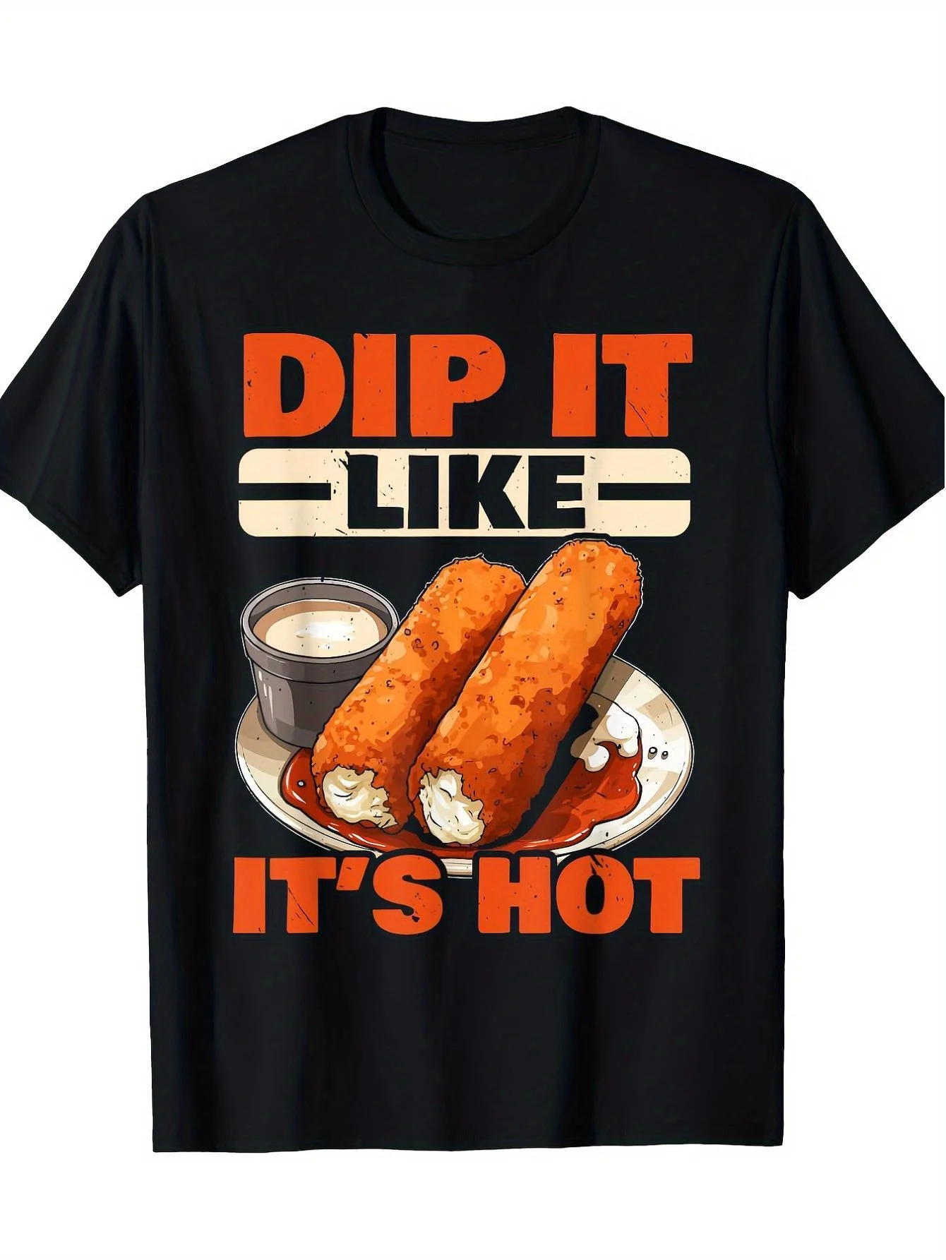 Camiseta divertida para hombre 2026 con estampado de queso picante 'Dip It Like It'S Hot', negra con gráfico de salsa picante, corte holgado, informal