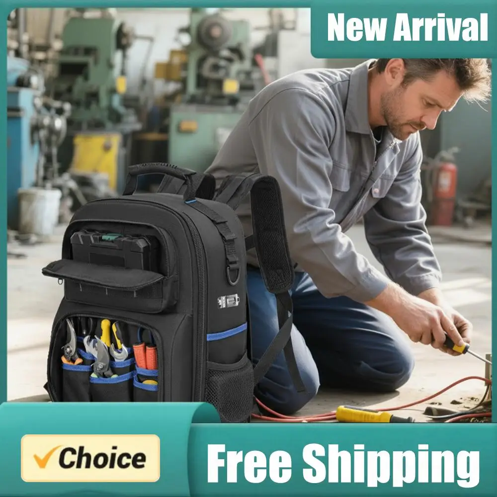 

Professional Work Shoulder Bag Waterproof Thicken Tool Backpack Hardware Tool Storage Bag for Construction Contractors Plumbing