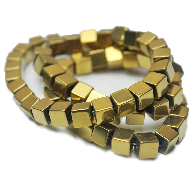 Natural Stone Cube Square Golden Hematite 2/3/4/6MM Spacer Loose Beads For Jewelry Making DIY Bracelet Necklace Accessories