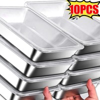 10-1Pcs Rectangular Storage Box Stainless Steel Crisper Sealed Leak-proof Lunch Bento Box Refrigerator Freezer Storage Container