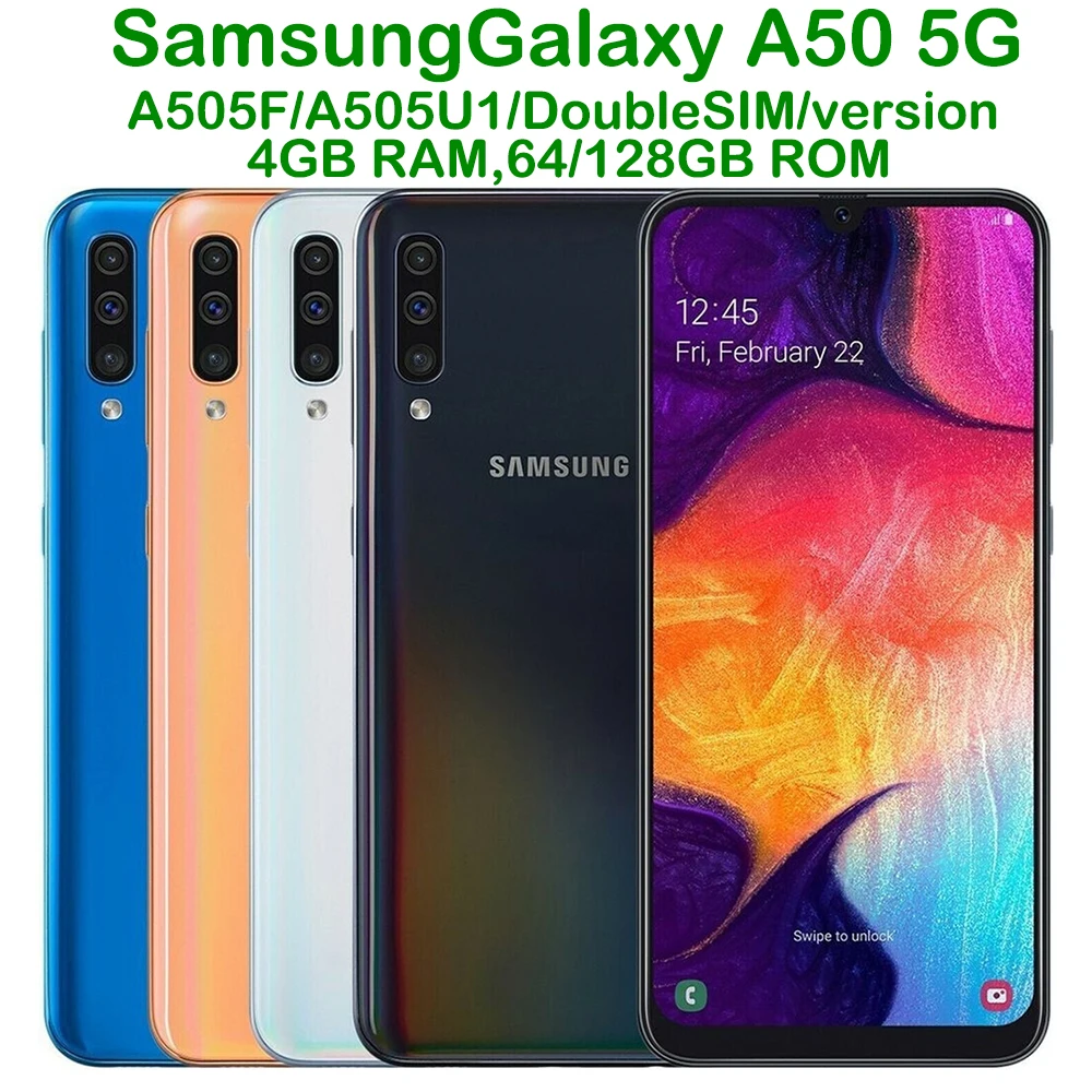 Used Samsung Galaxy A50 5G A505F/A505U Smart Android Phone 6.4-inch 25MP 4000mAh Refurbished Samsung Phone US/Global Version