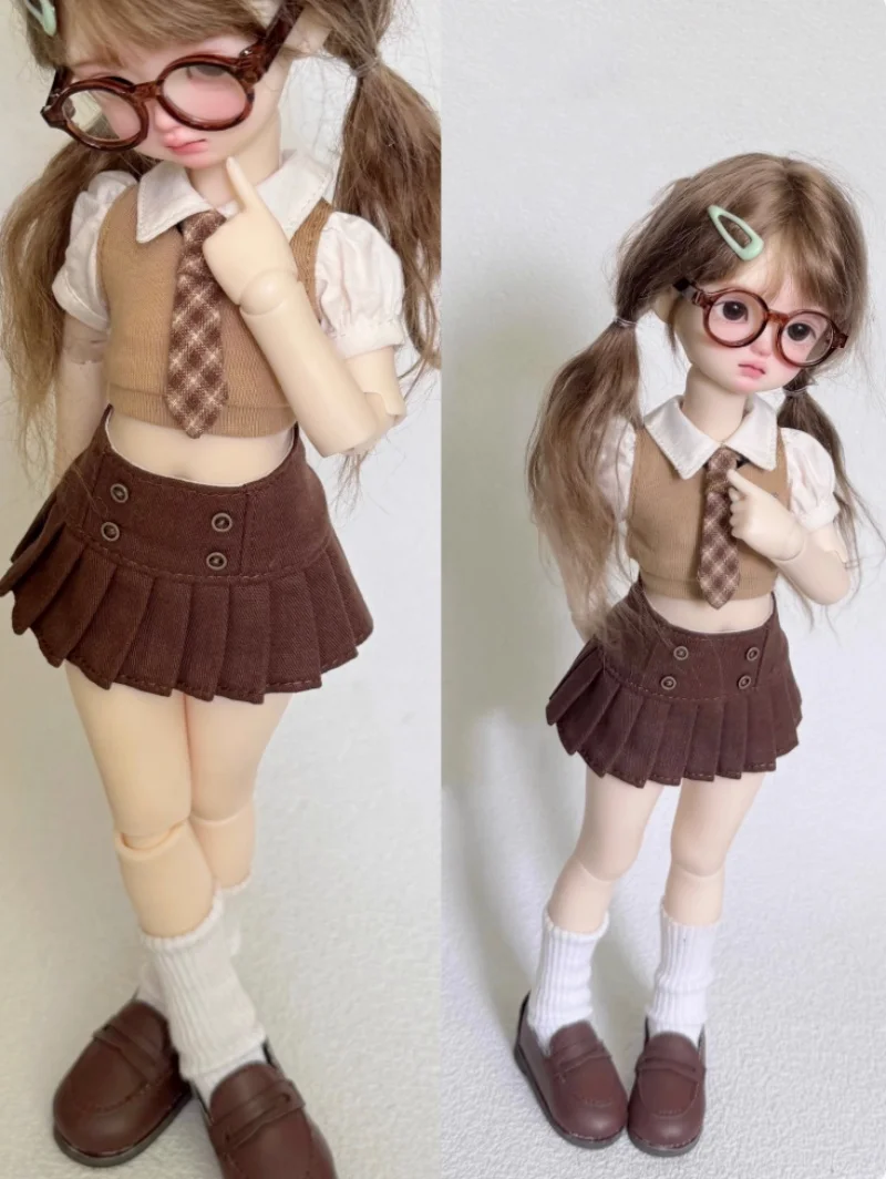 ملابس دمى bjd مناسبة لزي مقاس 1/4/1/6 Blythe بدلات ربطة عنق وتنانير مطوية وإكسسوارات دمي