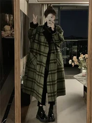 Retro Loose  Simple Slim Plaid Medium Long Coat Women's Winter 2023 New Thickened Loose Double Wear Long Sleeve Woolen Coat