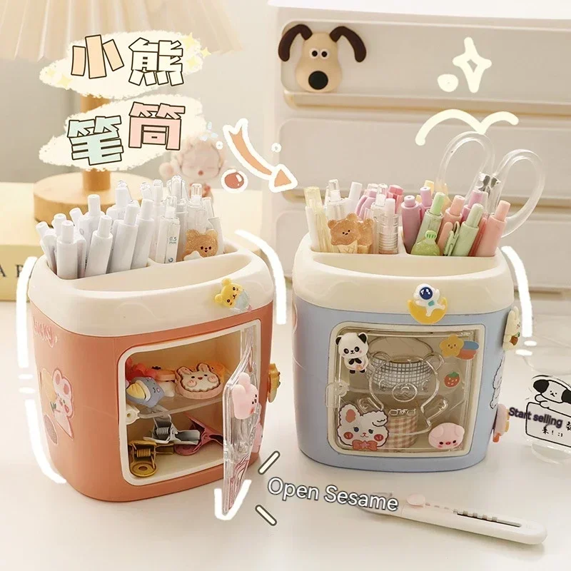 Creative Cartoon Multi Grid Piggy Pen Holder Student Loveable Multi Functional Grid Storage Box Stationery Office Supplies