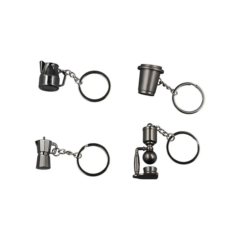 Metal 3D Creative Coffee Keychain Pitcher Mini Coffee Handle Keyring Accessories Cute Moka Pitcher Keyring Auto Accessories