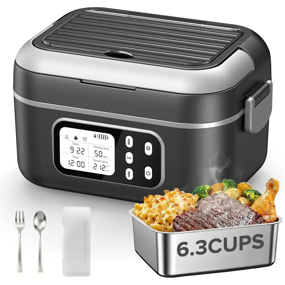 

1.5L 27000mAh Electric Heated Lunch Box with Auto Heating and Removable Divider for Portable Food Warming