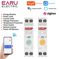 Tuya WiFi Zigbee Smart Circuit Breaker MCB 1P+N 63A Power Energy kWh Voltage Current Meter Protector Voice Remote Control Switch