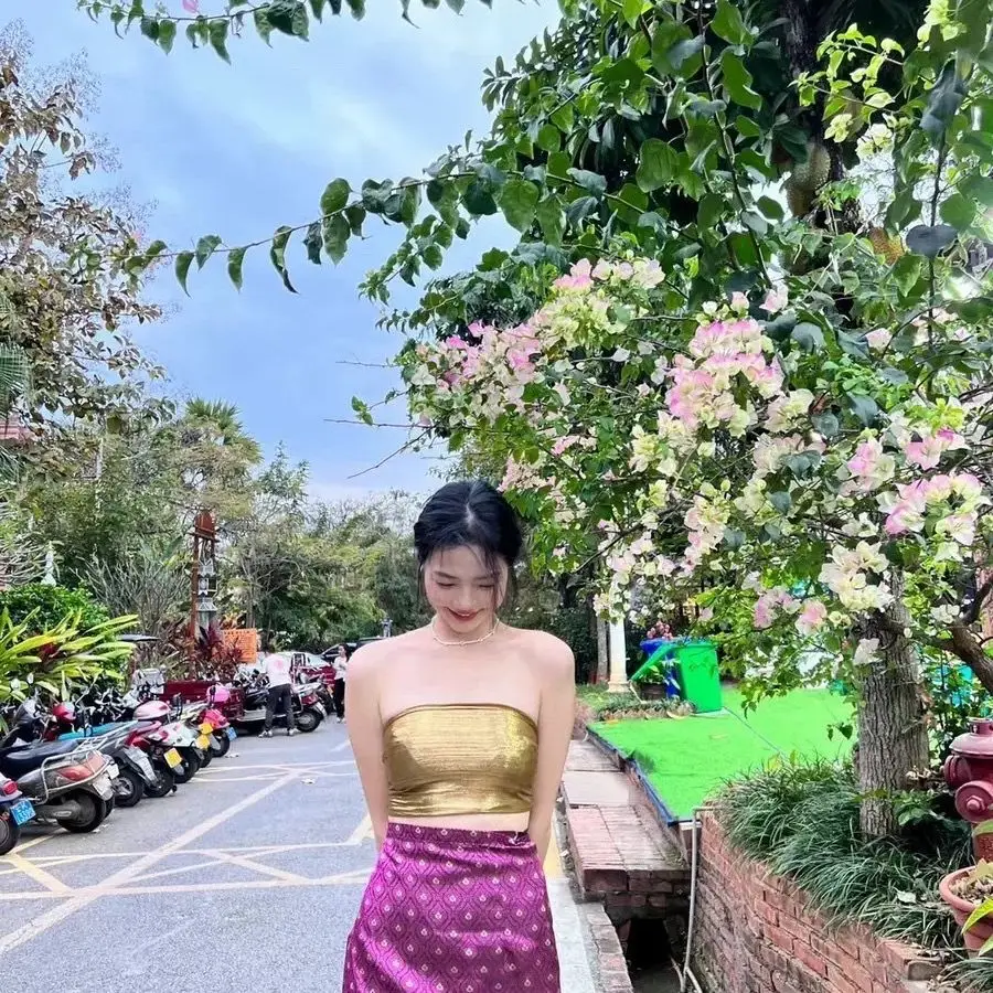 Thai National Outfit Ethnic Costume Thailand Myanmar women Dai clothing set Thai Traditional Clothing for girl