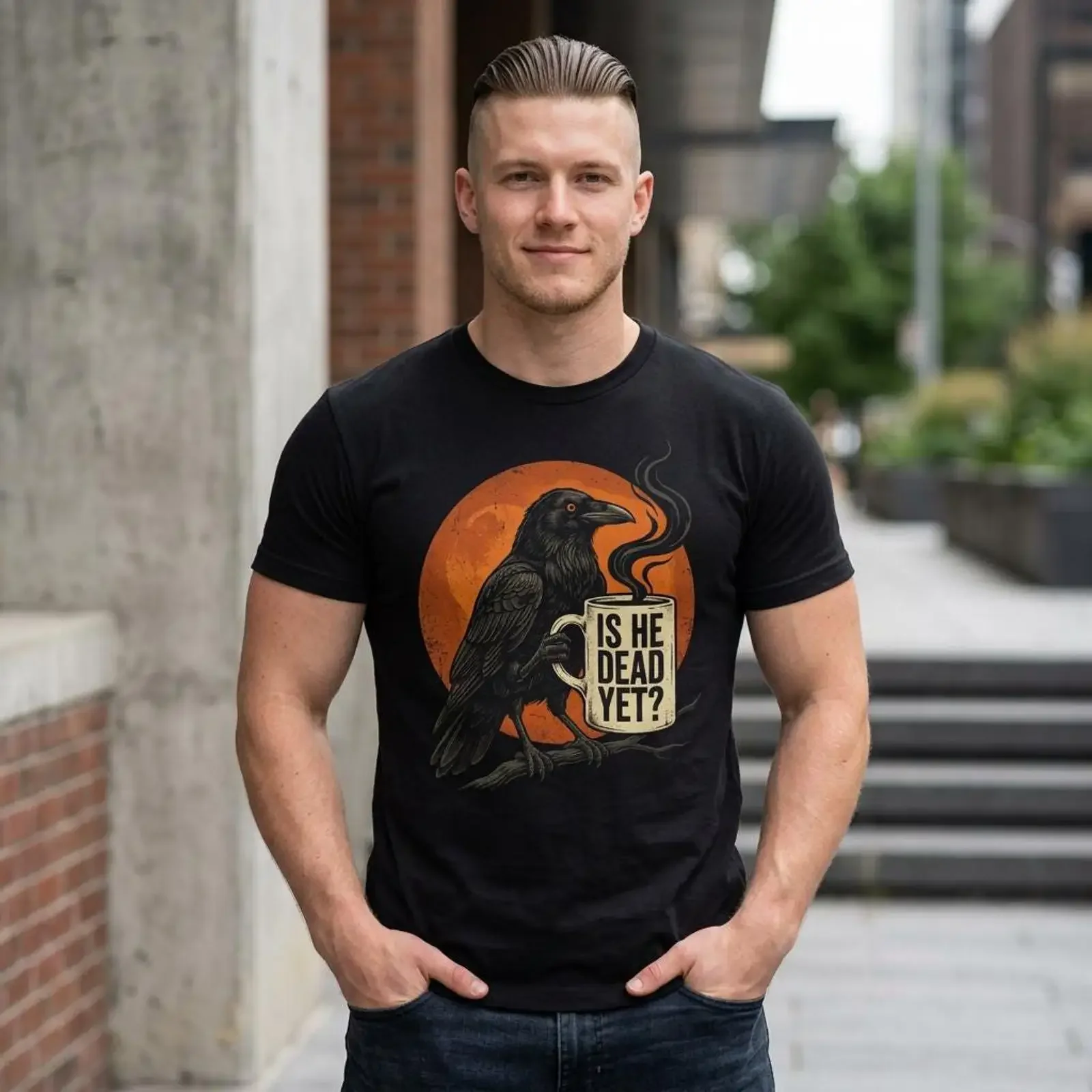Is He Dead Yet T Shirt Vintage Dark Crow Sarcastic Raven Bird Humor Top vintage Washed designer clothes fashion Stylish Casual